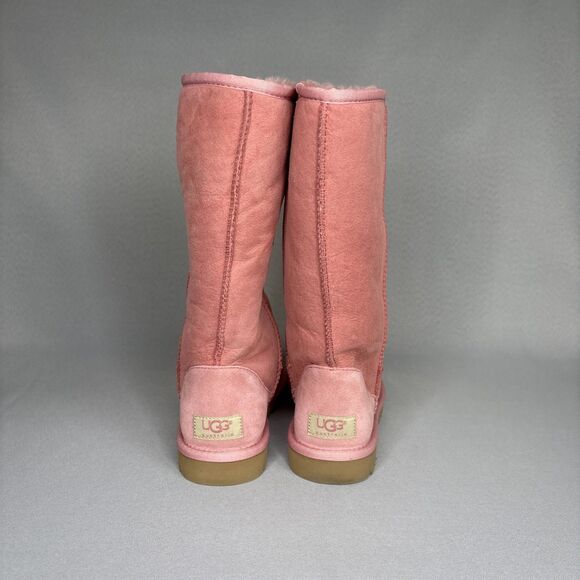 Womens UGG Boots Classic Tall or Fold Over Pink Suede Wool Sz 6 fits 7 RARE! - Picture 4 of 16